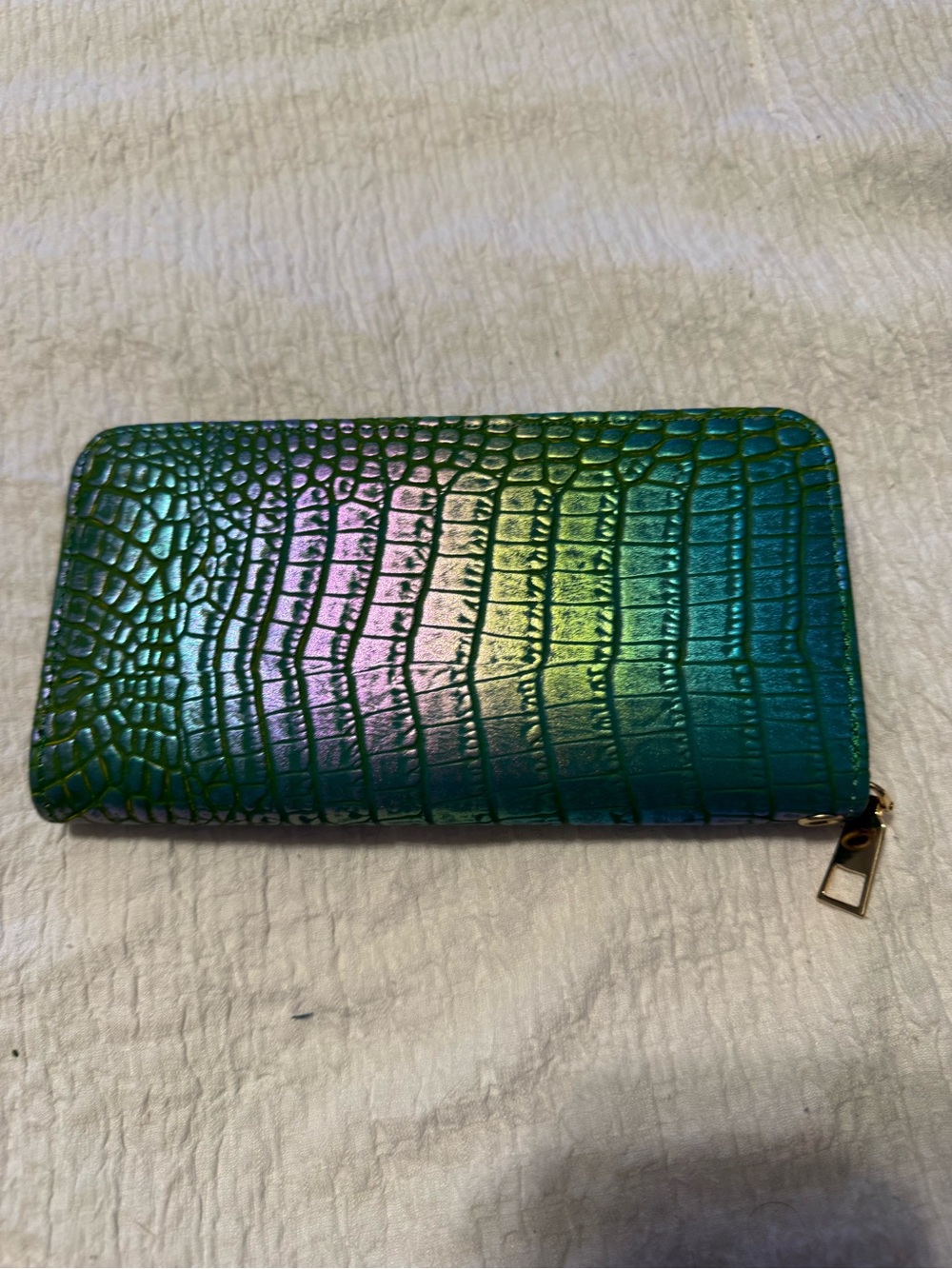 Source Unknown Iridescent Croc-Embossed Zip Wallet - Green/Purple